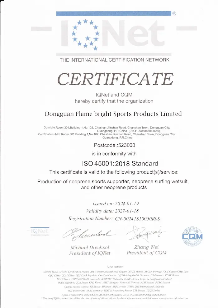 ISO 45001 occupational health and safety management certificate for EVA CustomPro.