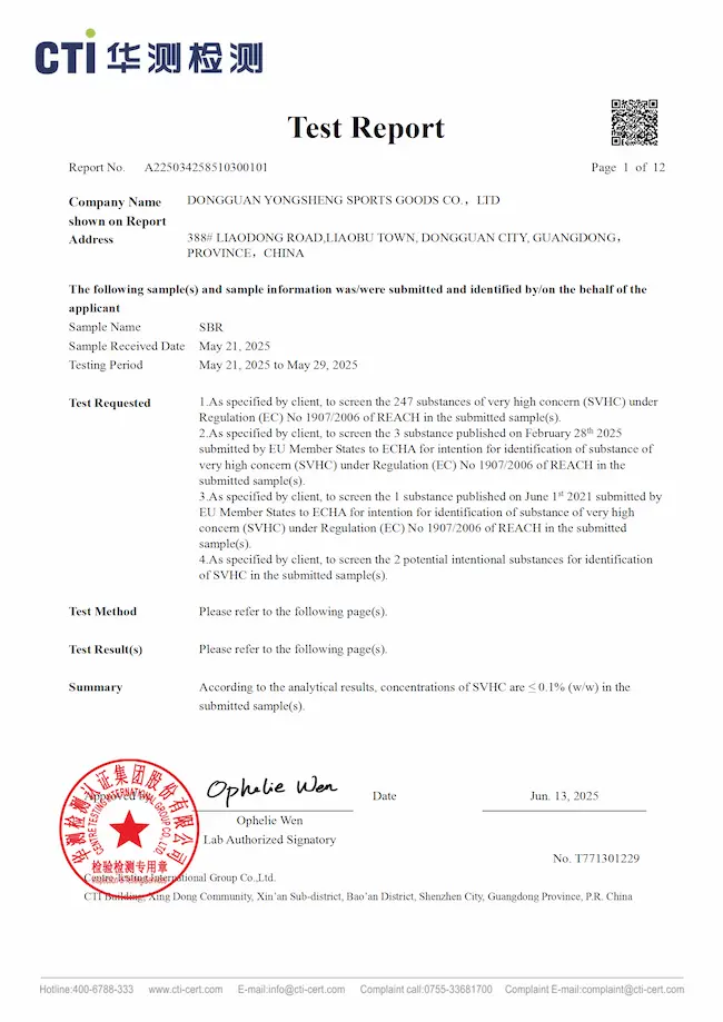 CTI lab test report confirming REACH SVHC compliance for custom EVA case materials.